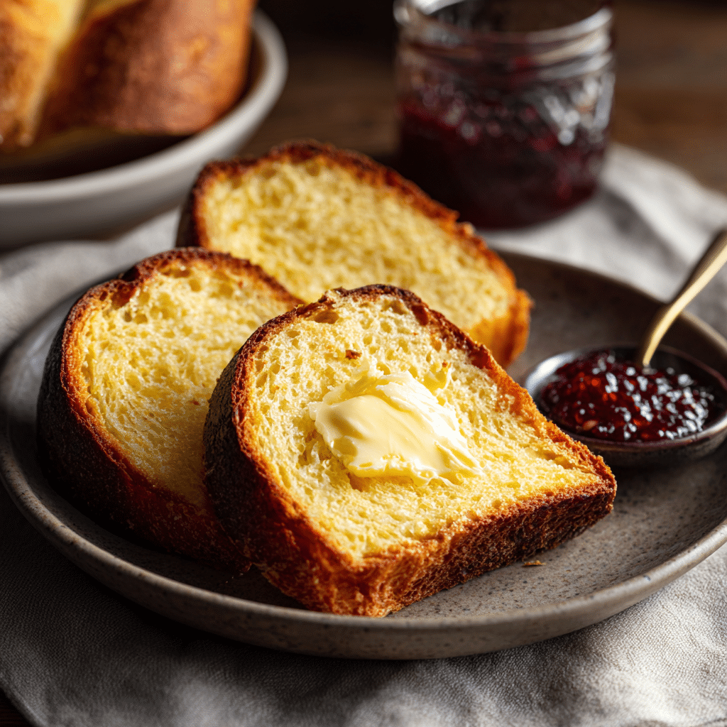 Serving sourdough discard brioche with jam