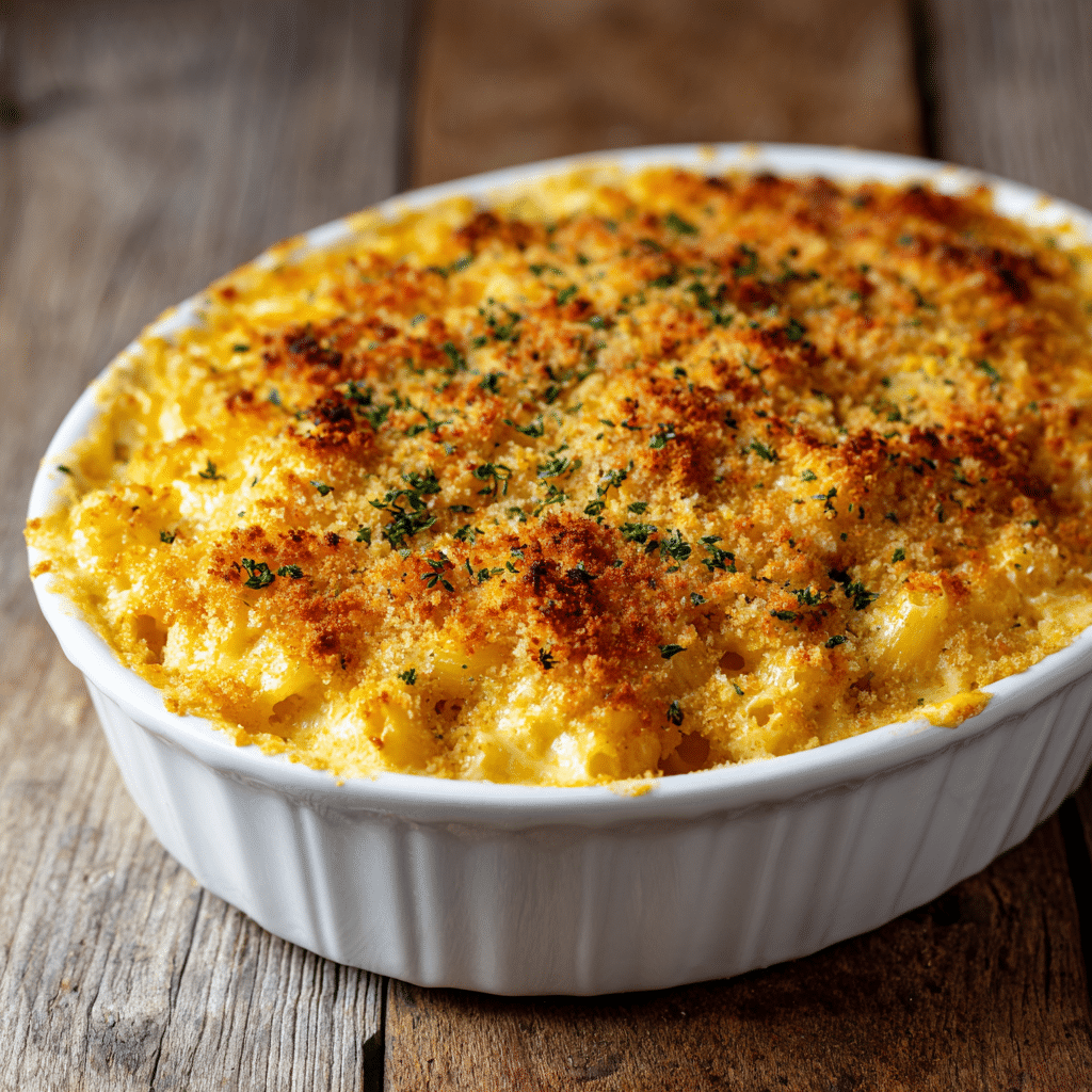 Sourdough discard mac and cheese with golden topping
