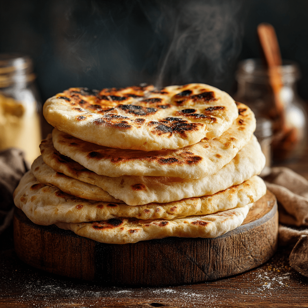 sourdough discard pita on wooden board