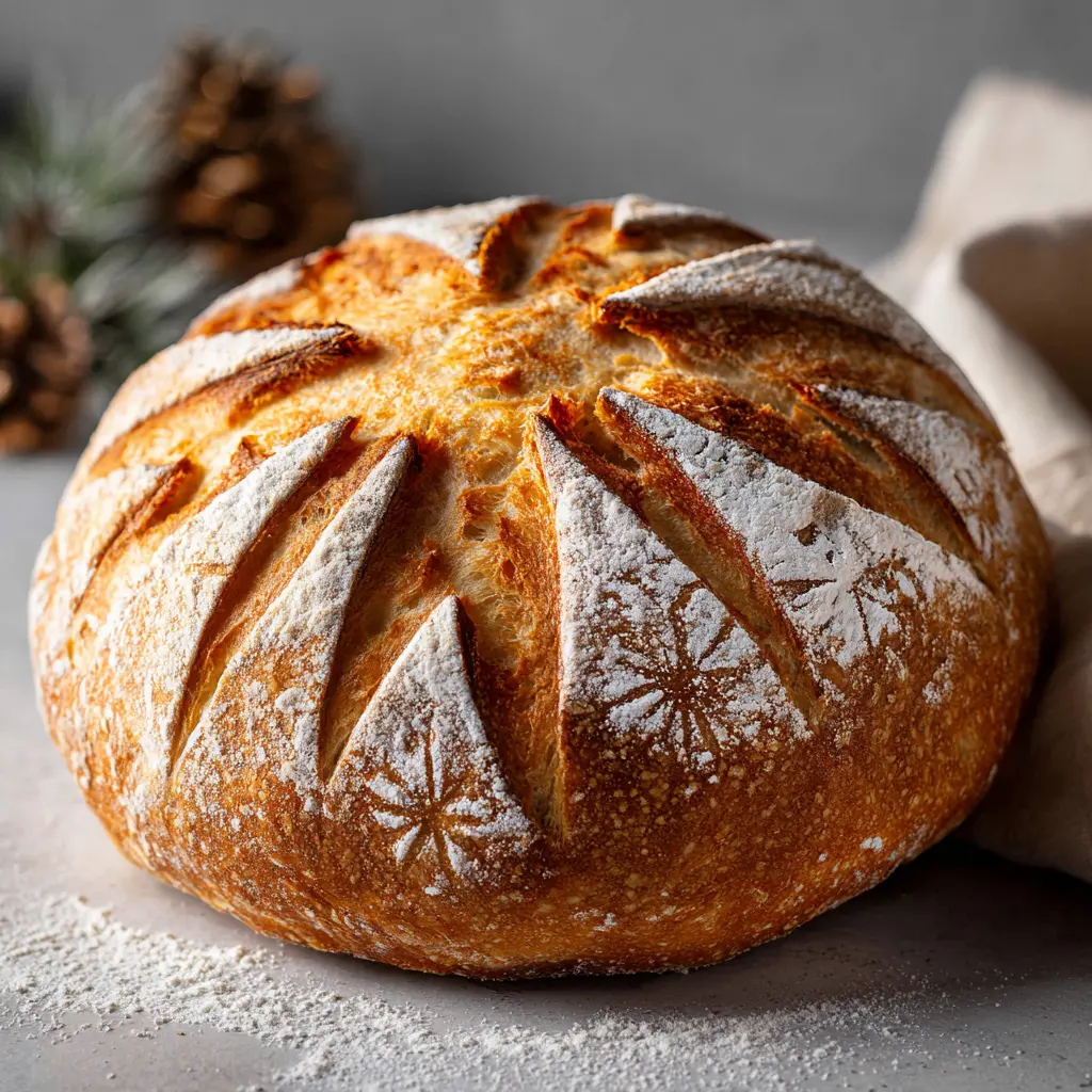 Christmas-Shaped Sourdough Bread featured dish plated
