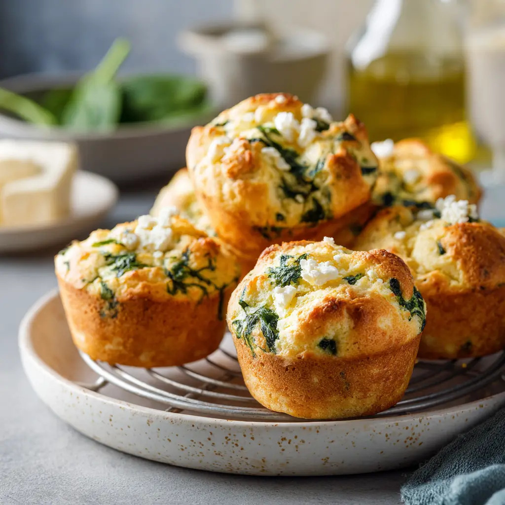 Savory Sourdough Spinach Feta Muffins featured dish plated
