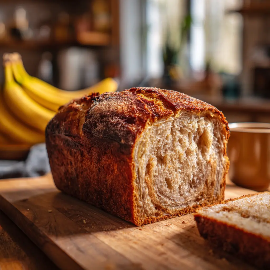 Cinnamon Banana Sourdough Bread featured dish plated