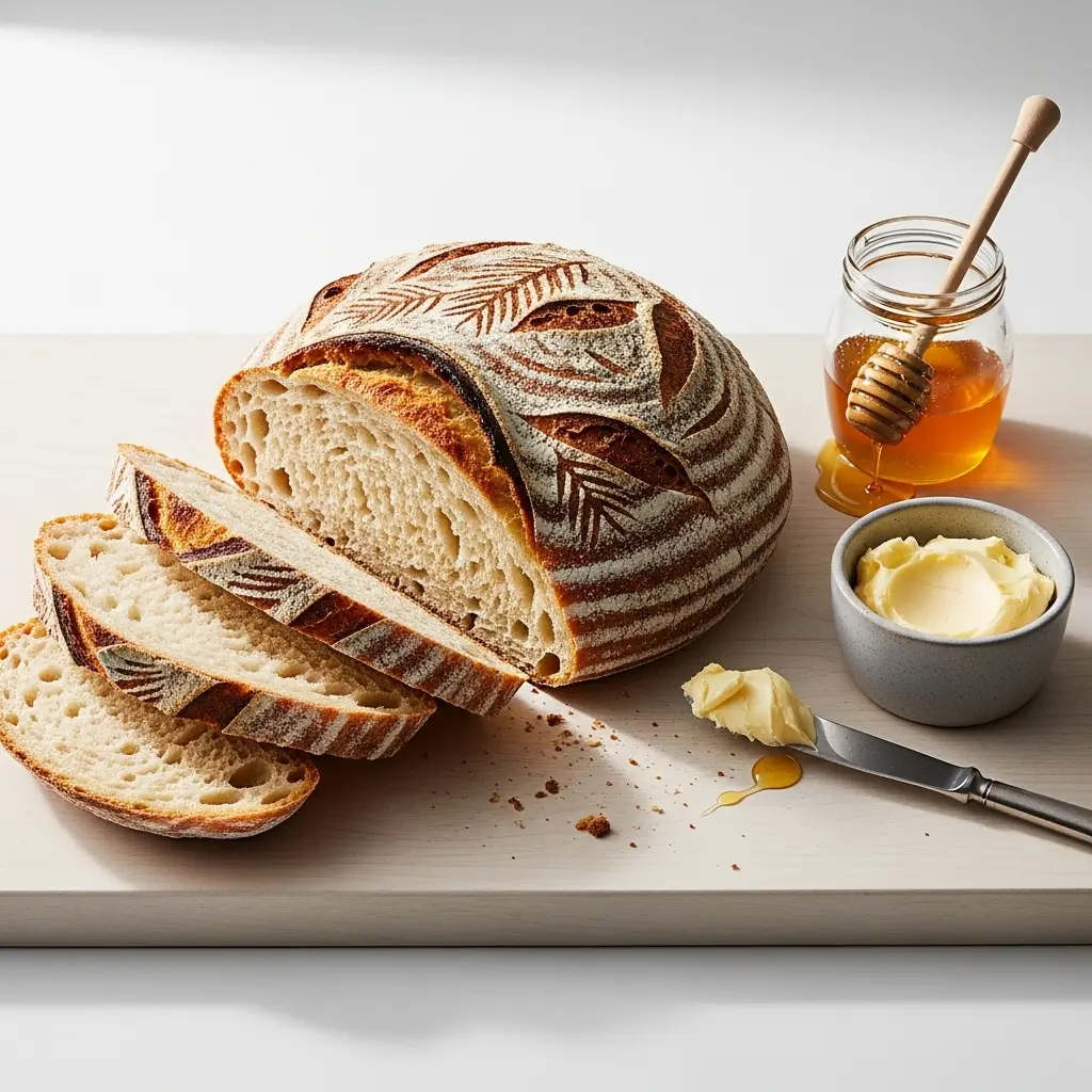 winter bread scoring sliced sourdough discard loaf served with butter