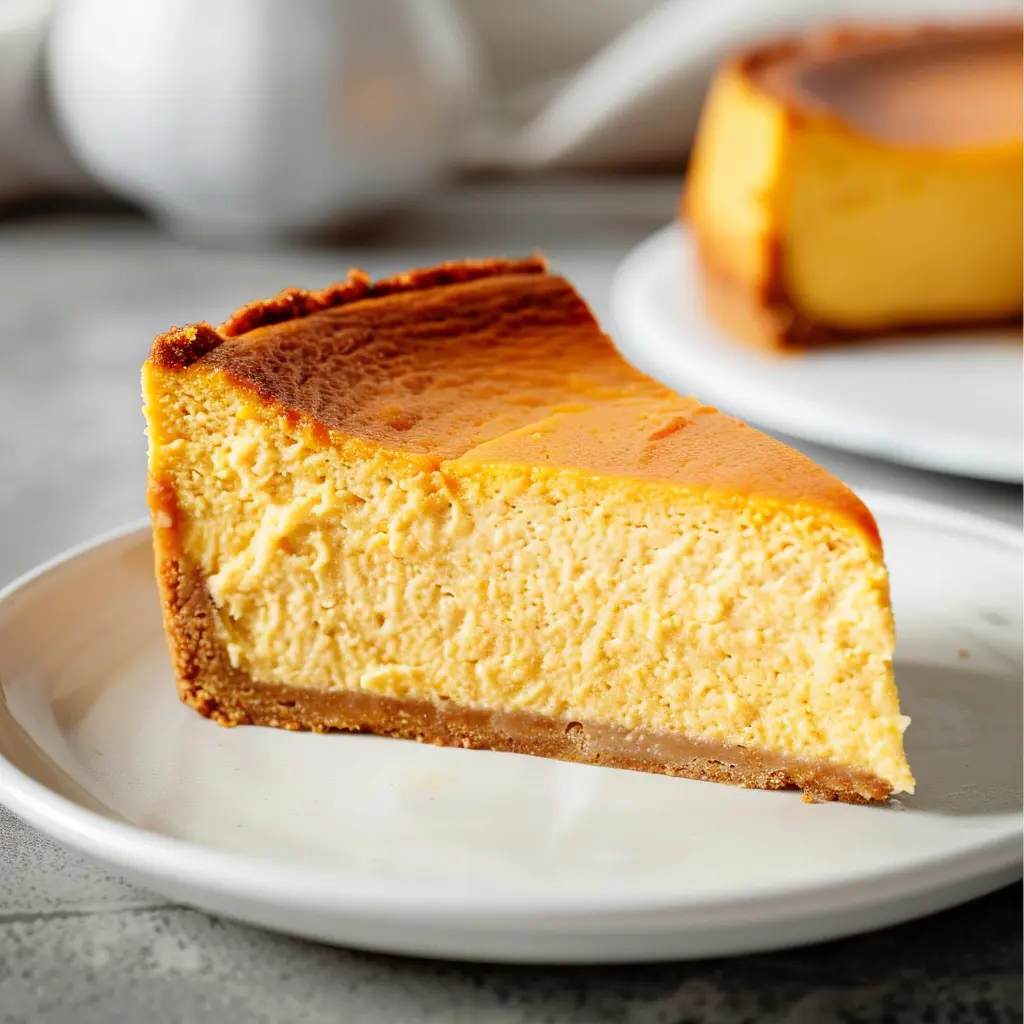 Traditional Pumpkin Cheesecake featured dish plated