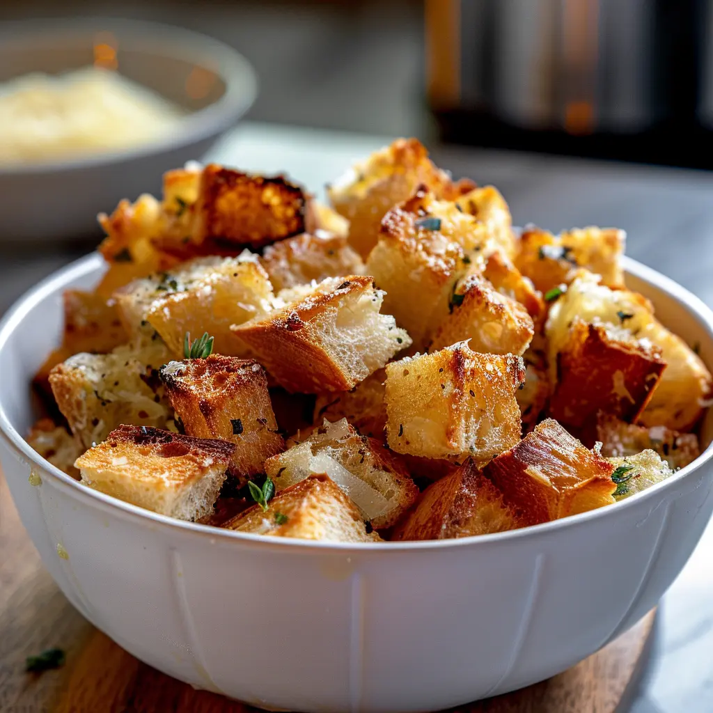 Sourdough Discard Croutons (Pan or Oven) featured dish plated