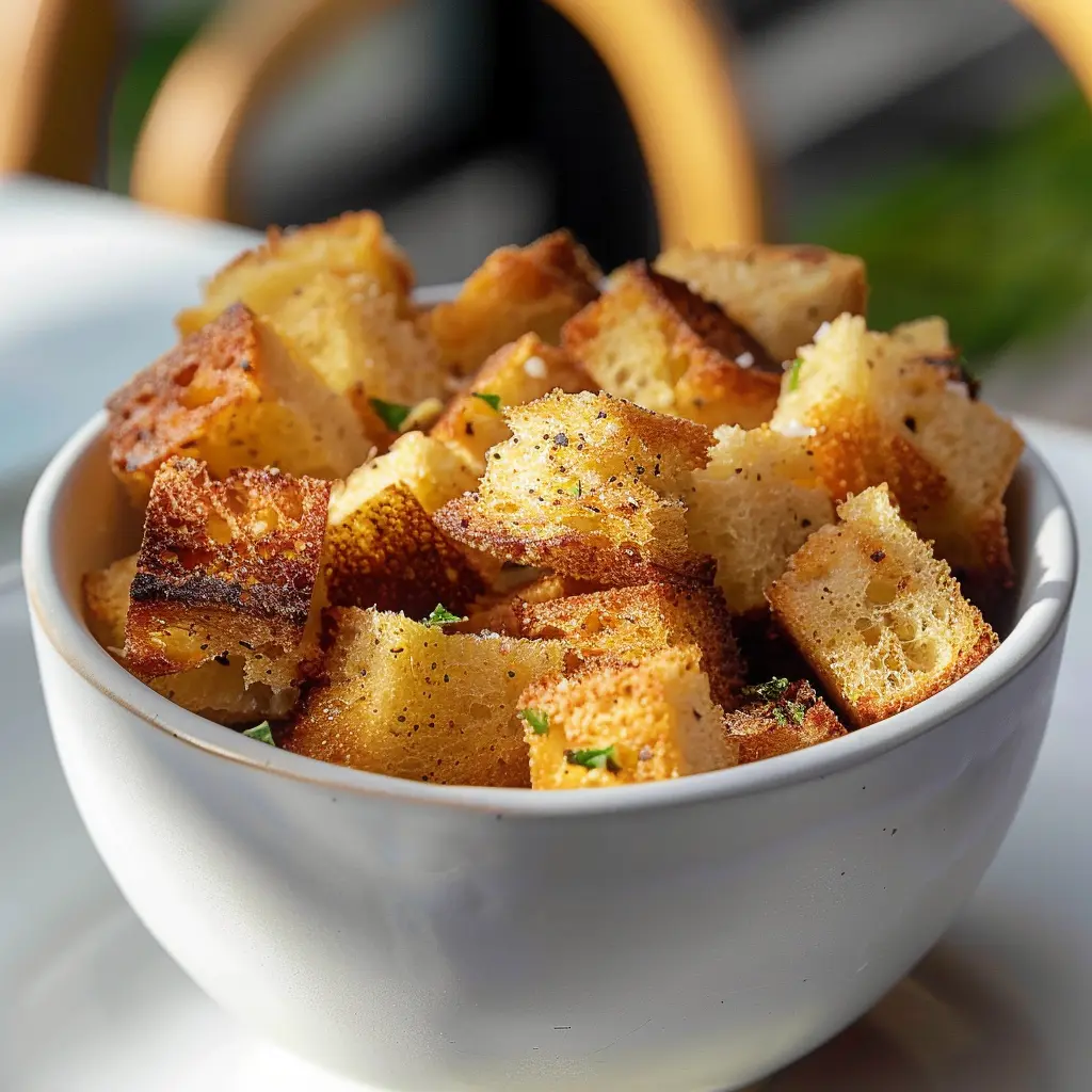 Sourdough Discard Croutons (Pan or Oven) featured dish plated