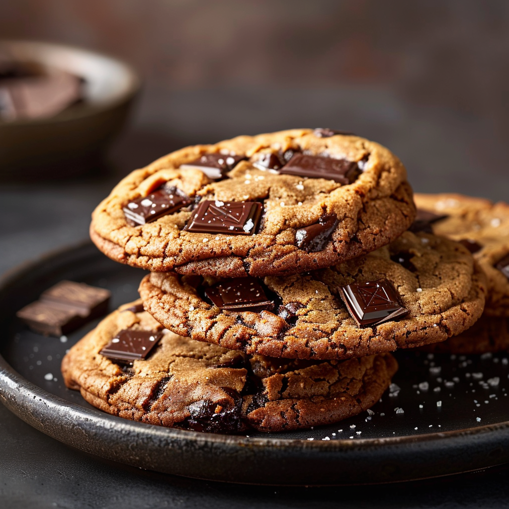 Brown Butter Sourdough Discard Chocolate Chip Cookies featured dish plated