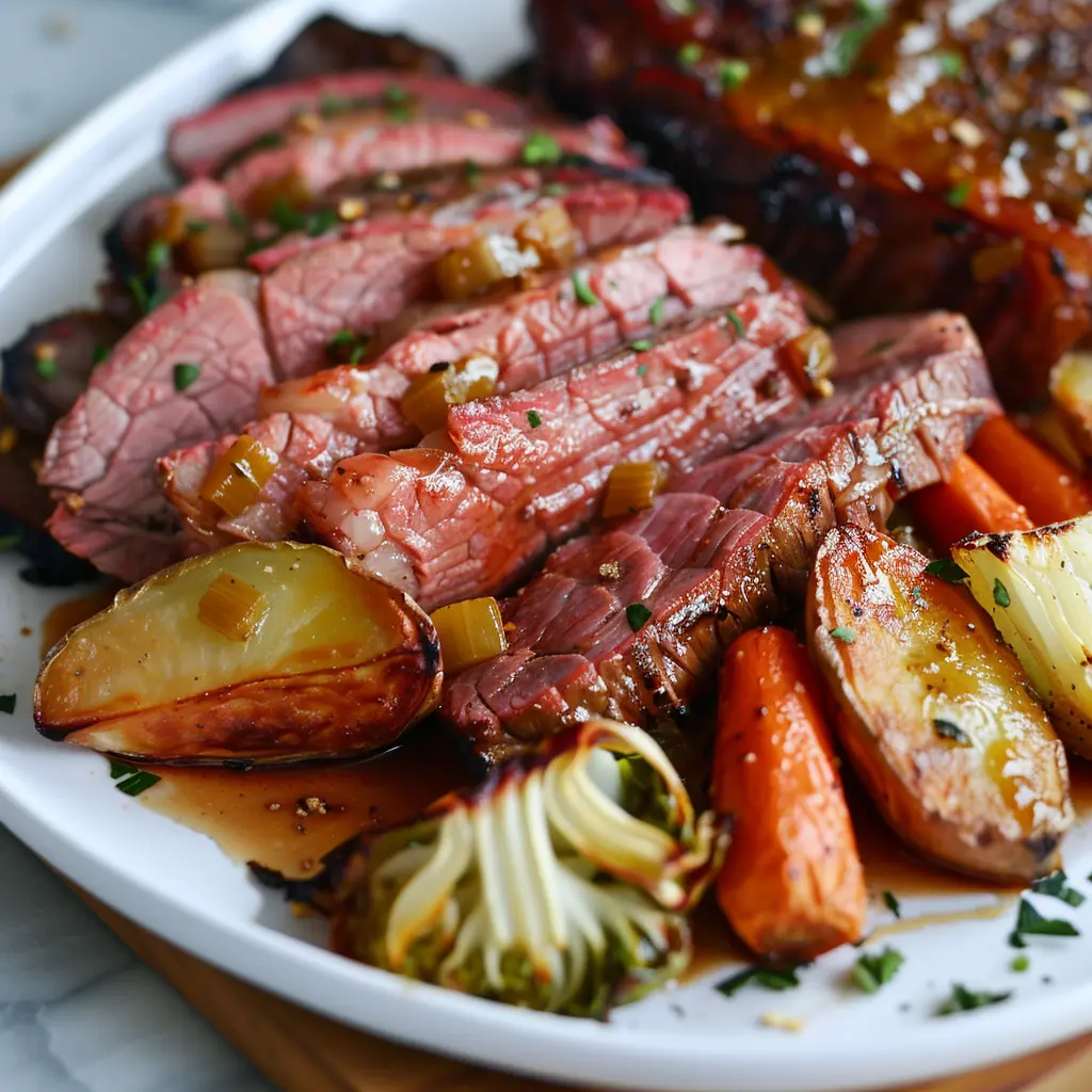 Easy Corned Beef and Cabbage Sheet Pan featured dish plated