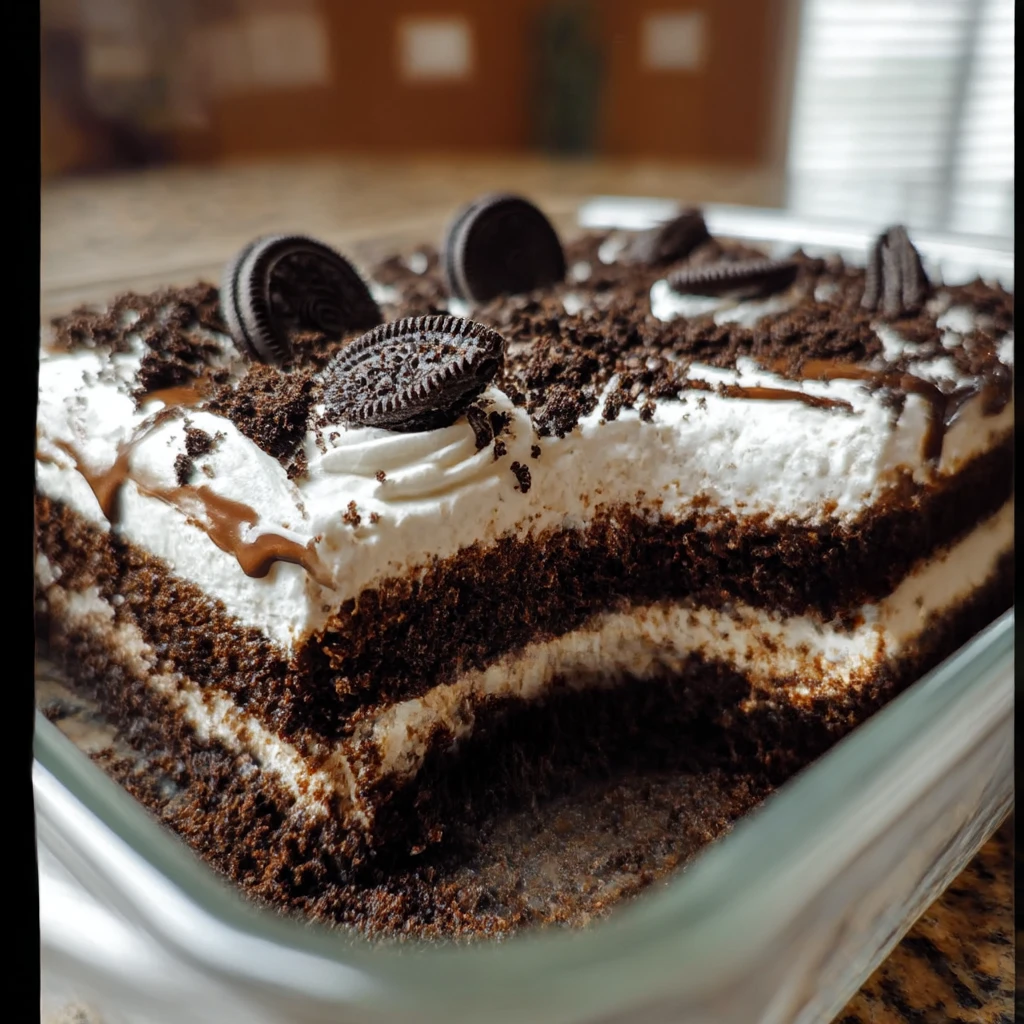 No Bake Oreo Dessert featured dish plated